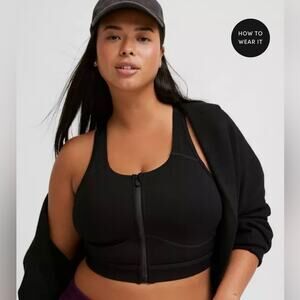 Torrid Low-Impact Wireless Zip-Front Active Sports Bra Black Plus Sz 3X Yoga Gym